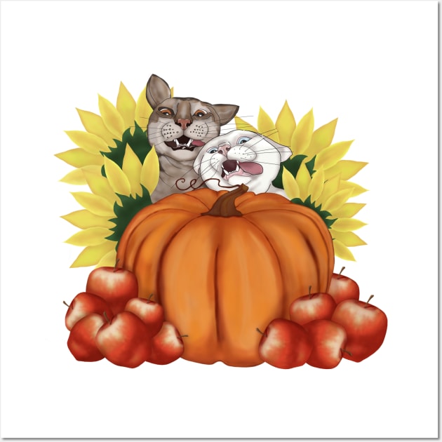 Harvest Festival.Cats with Pumpkin, Sunflowers, Apples Wall Art by KateQR